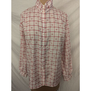 Vtg Long Sleeve Button Down Shirt Womens Sz 16 Made in USA Cottagecore High Neck